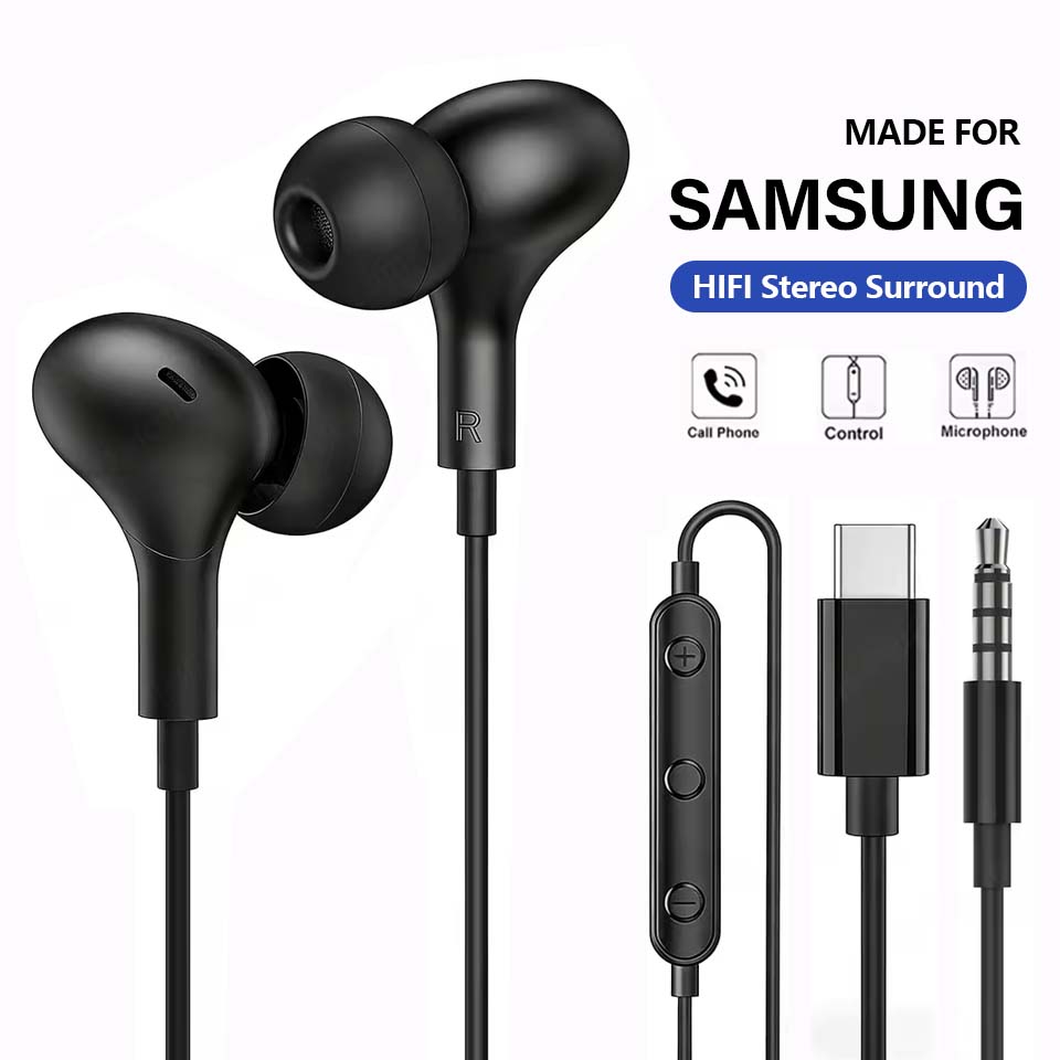 Type C Wired Earphones With Mic - USB C Headphone for Samsung Galaxy