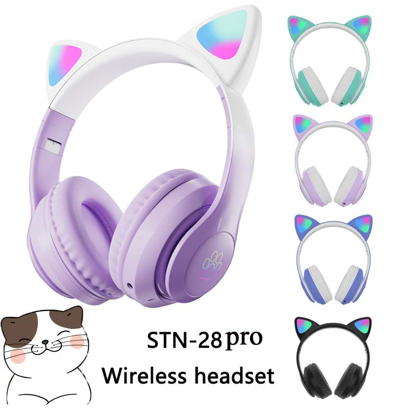 Newest STN-28 Wireless Headset - Cat Ear Bluetooth Headset Led recension och pris