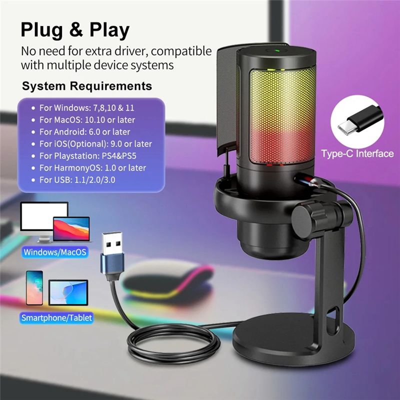 AY14 -Gaming RGB Microphone, U - Gaming Headset With Mic Rgb recension och pris