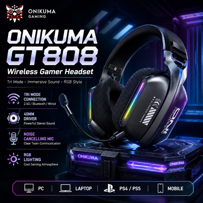 ONIKUMA GT808 Wireless Gaming  - Gaming Headset With Mic Rgb recension och pris