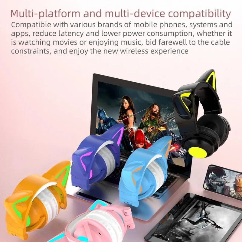 New ZW068 Bluetooth5.0 Headpho - Cat Ear Bluetooth Headset Led recension och pris