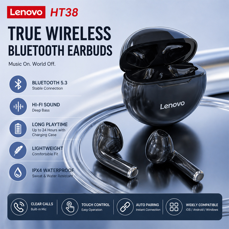 New Lenovo HT38 Wireless Headp - Tws Earbuds Bluetooth 5.3 recension och pris