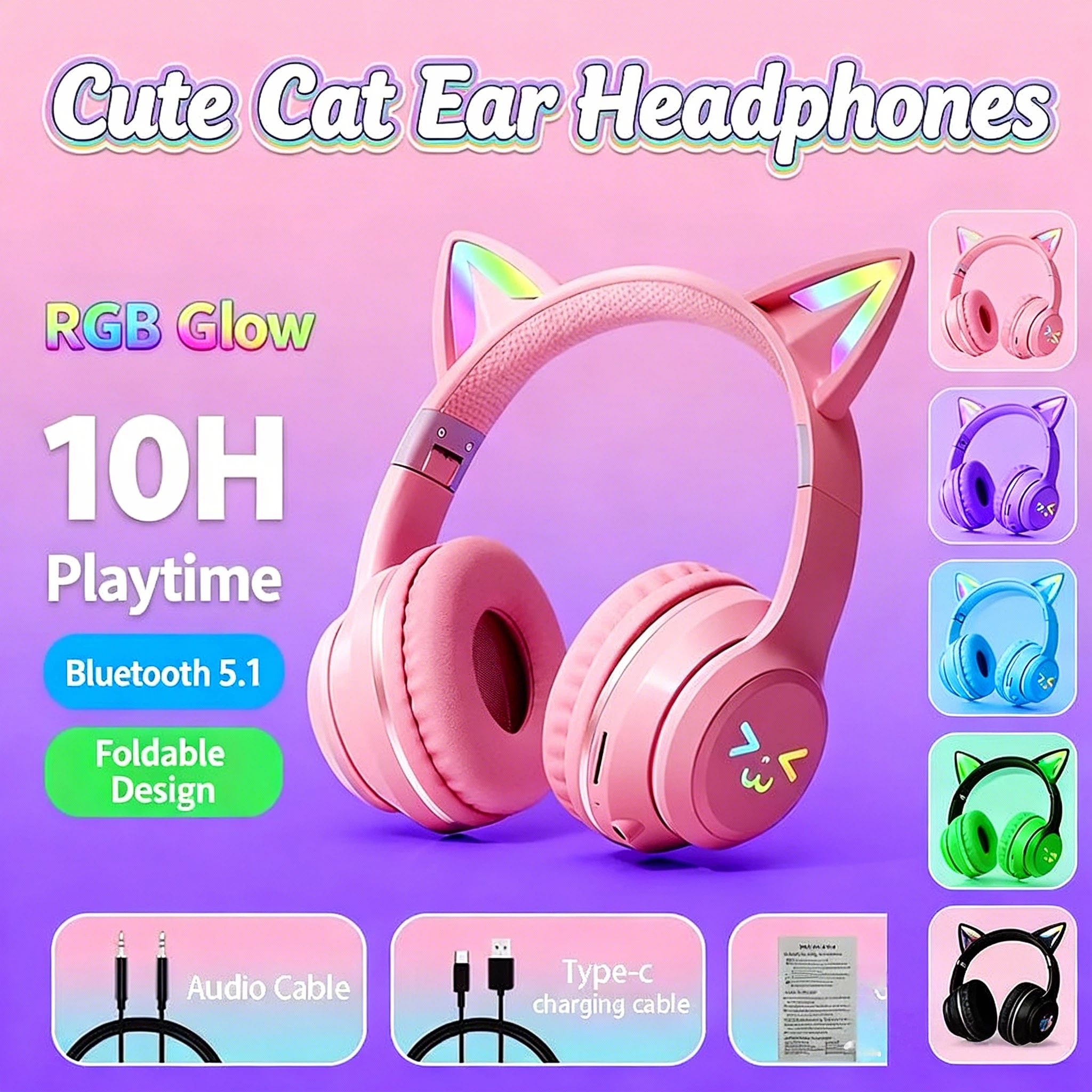 2026 New RGB Cat Ear Bluetooth - Gaming Headset With Mic Rgb recension och pris