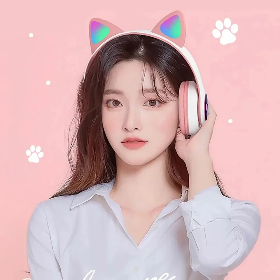 2 Pcs Wireless Headset Bluetoo - Cat Ear Bluetooth Headset Led recension och pris