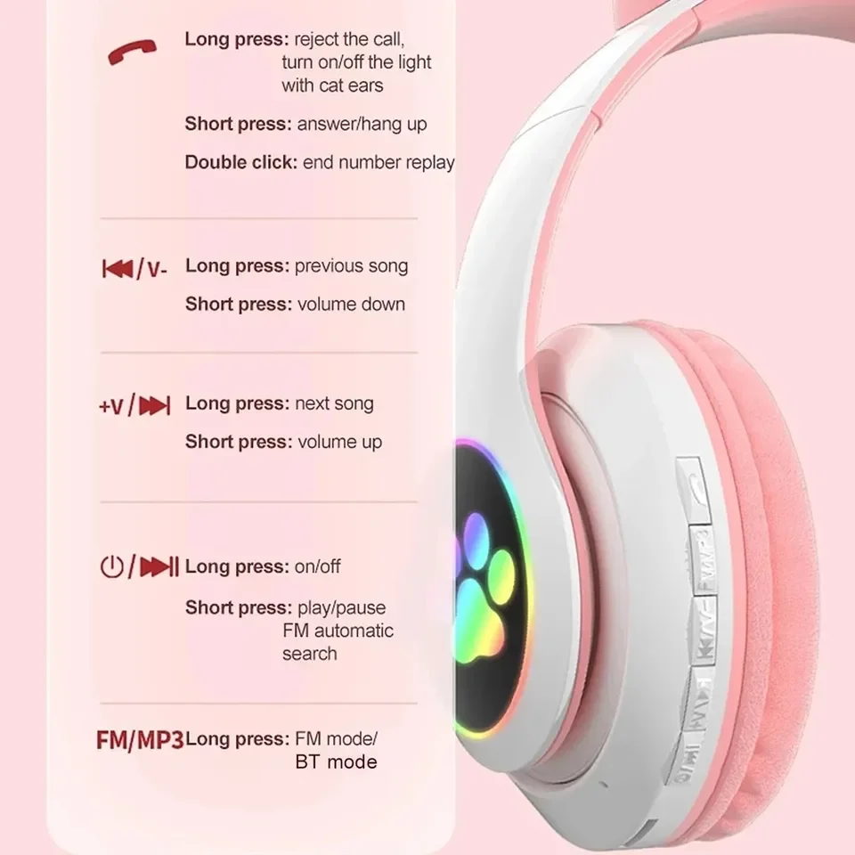2 Pcs Wireless Headset Bluetoo - Cat Ear Bluetooth Headset Led recension och pris